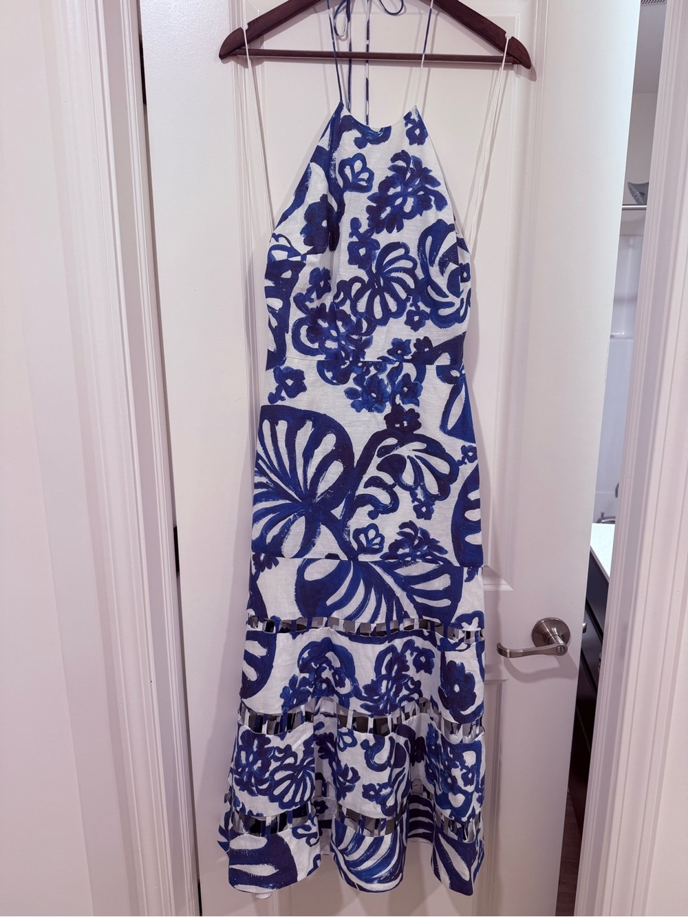 Alexis Blue and White Floral Halter Maxi